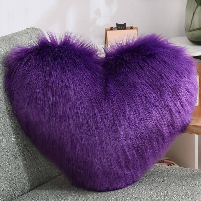 Heart Shaped Plush Throw Pillow - Fluffy Shaggy Cushion - Purple / Pillow core and pillowcase (Pillow core and pillowcase)