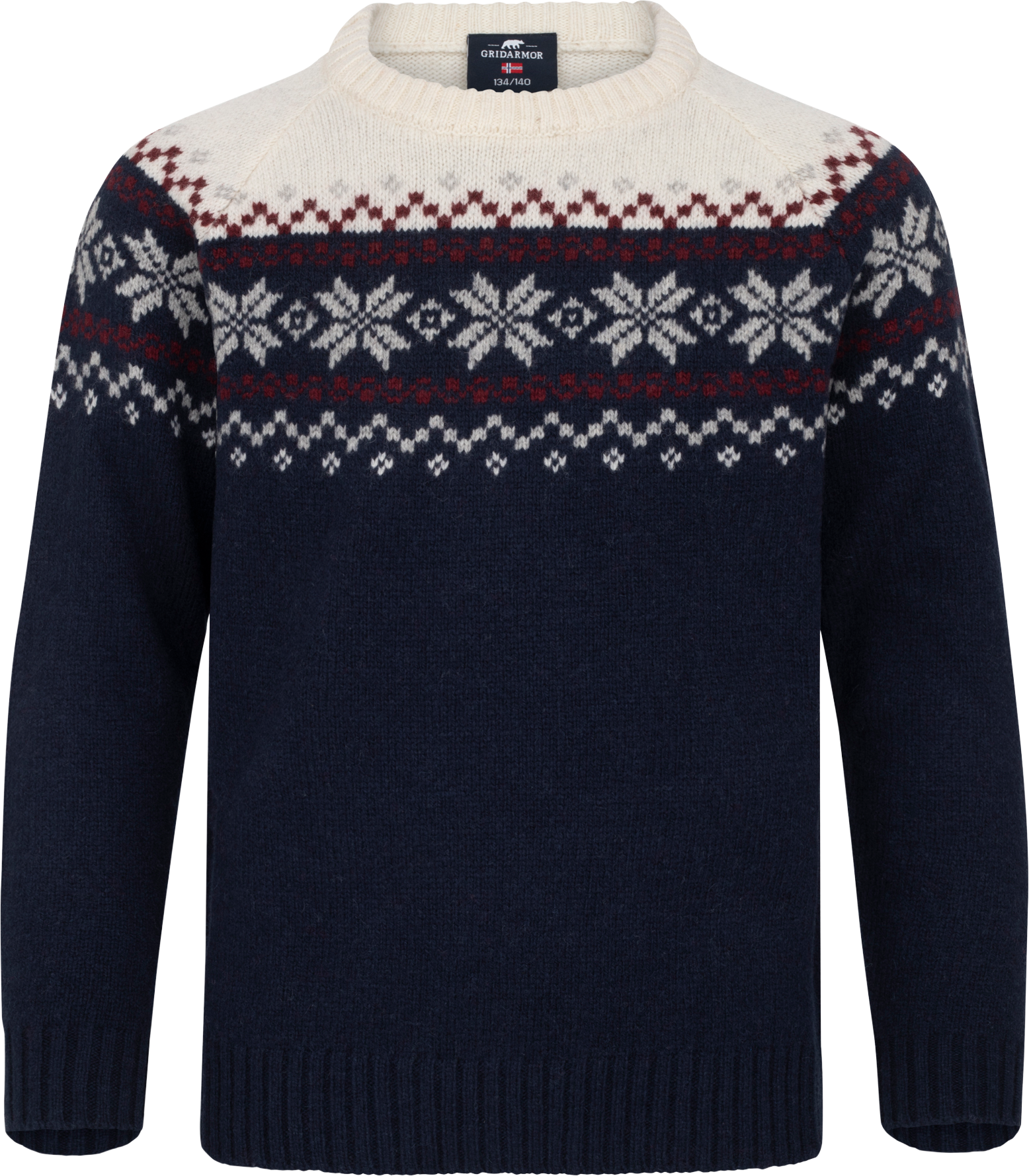 Gridarmor Kids' Snøkrystall Round Neck Ullgenser Navy Blazer/bright White, 98/104