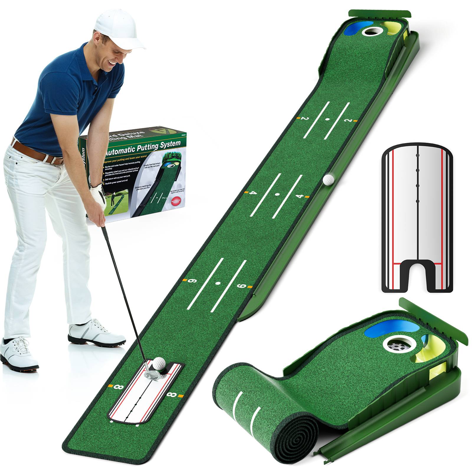 Perfect Practice Golf Putting Mat with Ball Return - Portable Practice Putting Green - Training Aid for Indoor, Outdoor Golf Pra