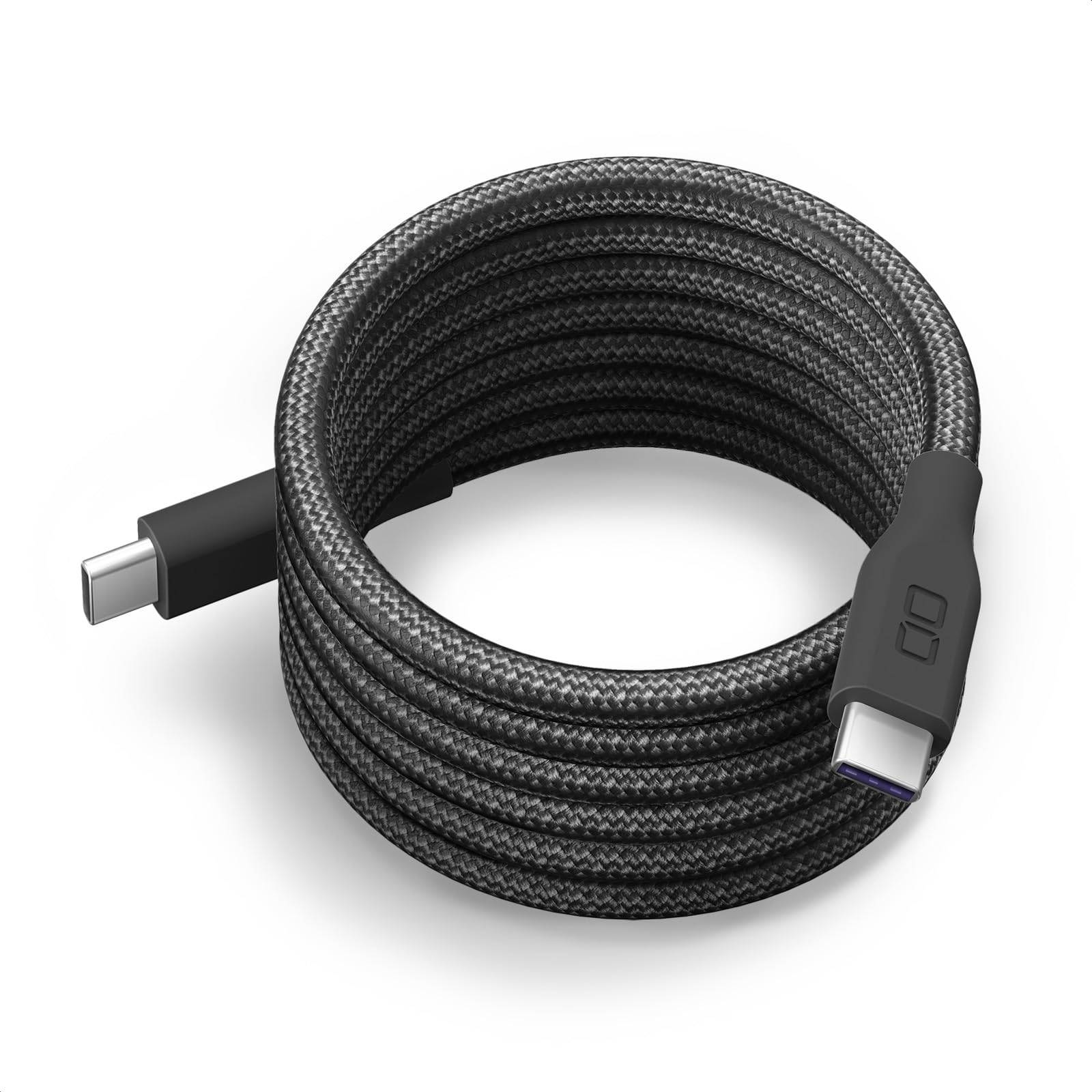 CIO Spiral Cable CtoC (Type-C/USB-C) Fast Charging Magnetic Charging Cable PD 240W Data Transfer 480Mbps Shape Memory (01: Light Black, 1m)
