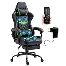 Delman Gamingstol Racingstol Kontorsstol Datorstol Massagefunktion med 6 vibrationspunkter Chefsstol Fuskskinn Ergonomiskt fotstöd 12-0037 (green)