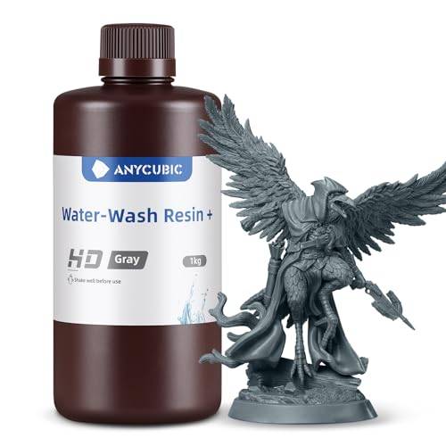 ANYCUBIC 3D Printer Resin, Water-Wash Resin, Inget Behov av Extra Alkohol och Lätt att Rengöra, Snabbhärdande, Låg Lukt, Bred Kompatibilitet för Alla LCD 3D-Skrivare, 1kg HD Grå