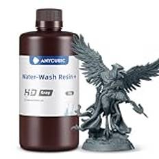 ANYCUBIC 3D Printer Resin, Water-Wash Resin, Inget Behov av Extra Alkohol och Lätt att Rengöra, Snabbhärdande, Låg Lukt, Bred Kompatibilitet för Alla LCD 3D-Skrivare, 1kg HD Grå