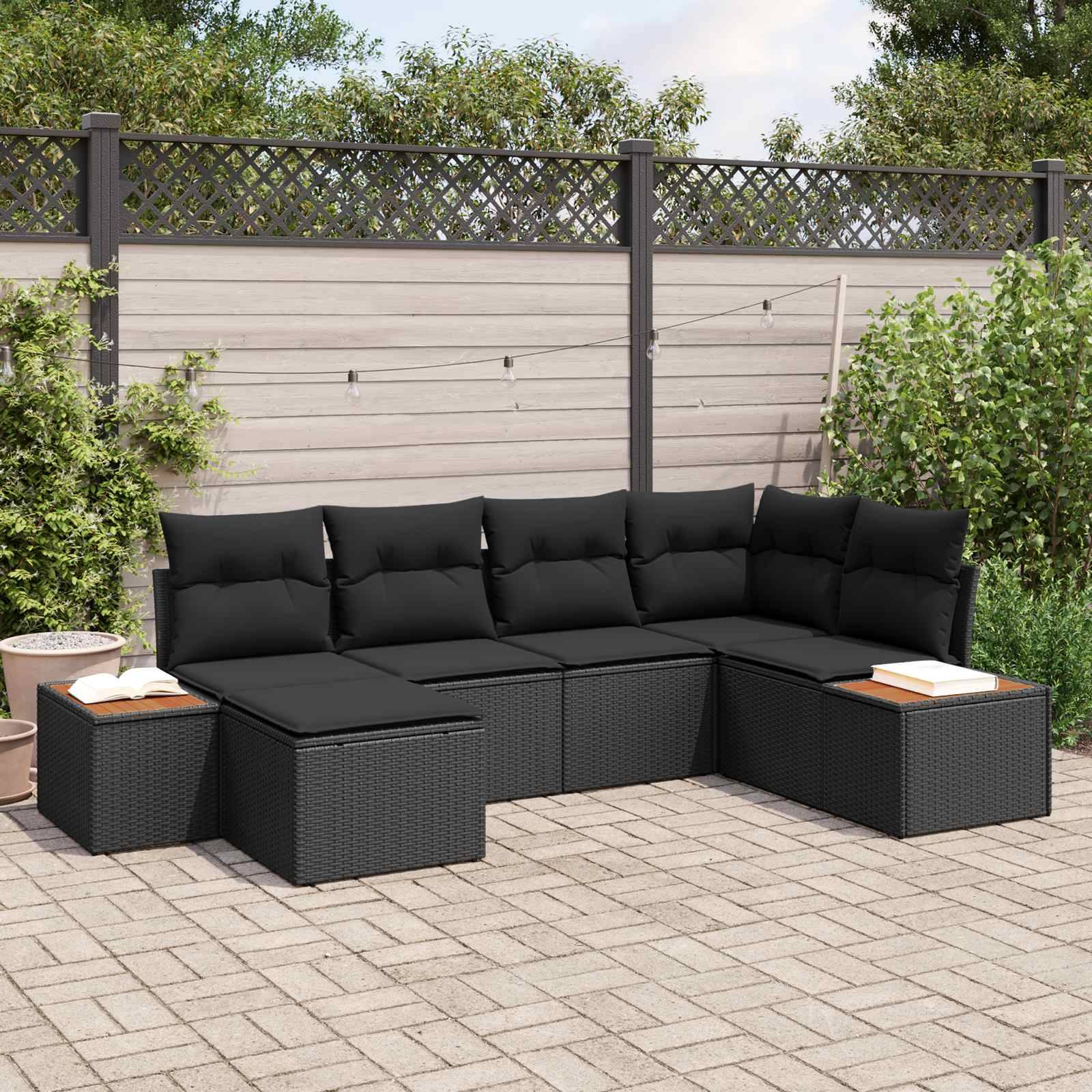 Havesofa Sæt 6 stk. Sort polyrattan