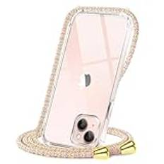 Crossbody-fodral för iPhone 11-16, halsband mobiltelefonfodral med sladdrem, klar transparent TPU mjuk iPhone-skyddshållare med nacksnöre snodd klar – regnbåge (iPhone 13 mini)