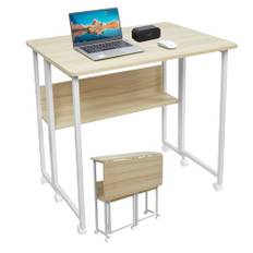 Fiutazge fällbart skrivbord, fällbart skrivbord med hjul, litet fällbart datorbord med hylla, sidobord, fällbord för hemmakontor, industriell design, ek 80 x 58 x 75 cm