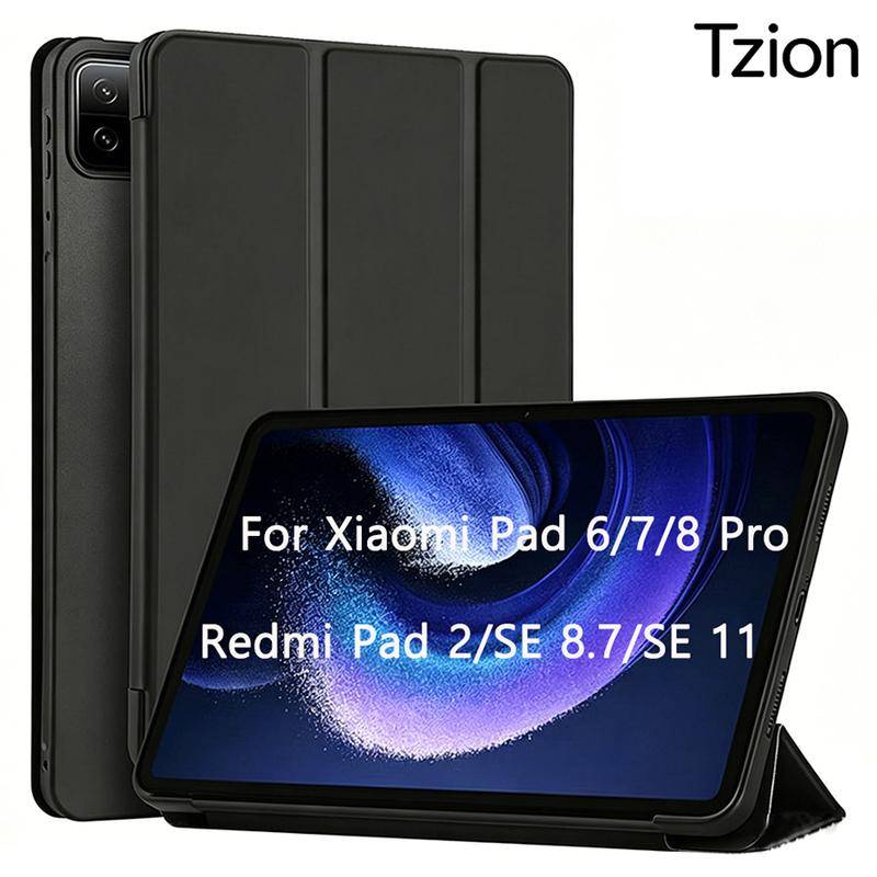 Tablettfodral för Xiaomi Pad 6 7 8 Pro 11 11.2 / Redmi Pad 2 SE 8.7 11 PU-läder Vikbart Ställ Smart Cover Mjukt Silikon Bakskal rosa
