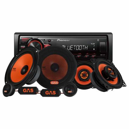 Pioneer MVH-230BT & GAS MAD K1 fram- och baksystem, bilstereopaket