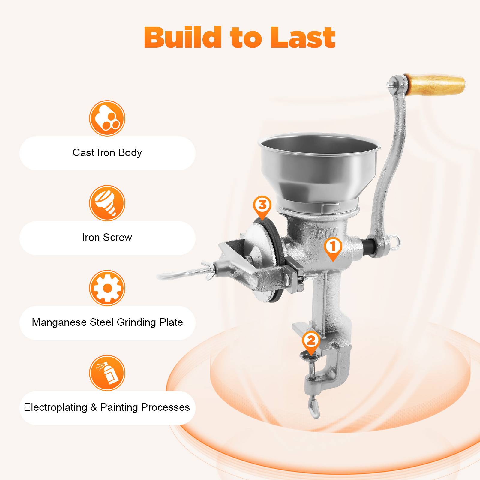 Manual Grain Grinder Cast Iron Corn Peanut coffee bean Machine Mill with Hand Crank Adjustable Coarseness Grinder