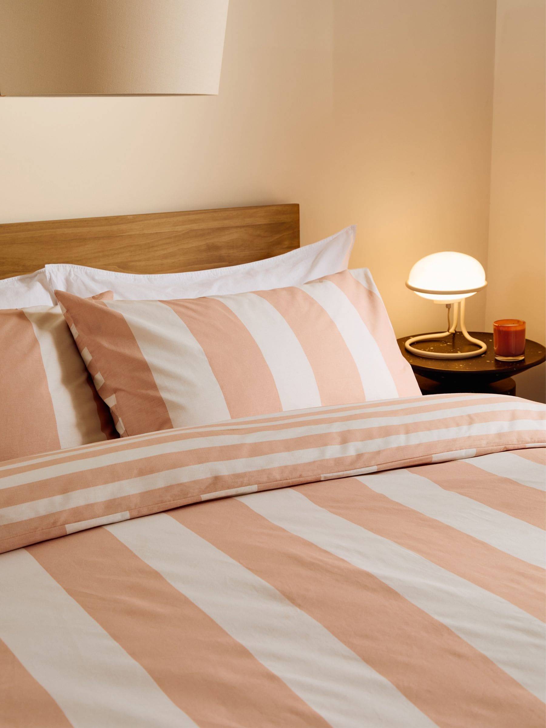 MADE. COM MADE. COM Clay Pink Donni Wide Stripe 100% Cotton Duvet Cover and Pillowcase Set