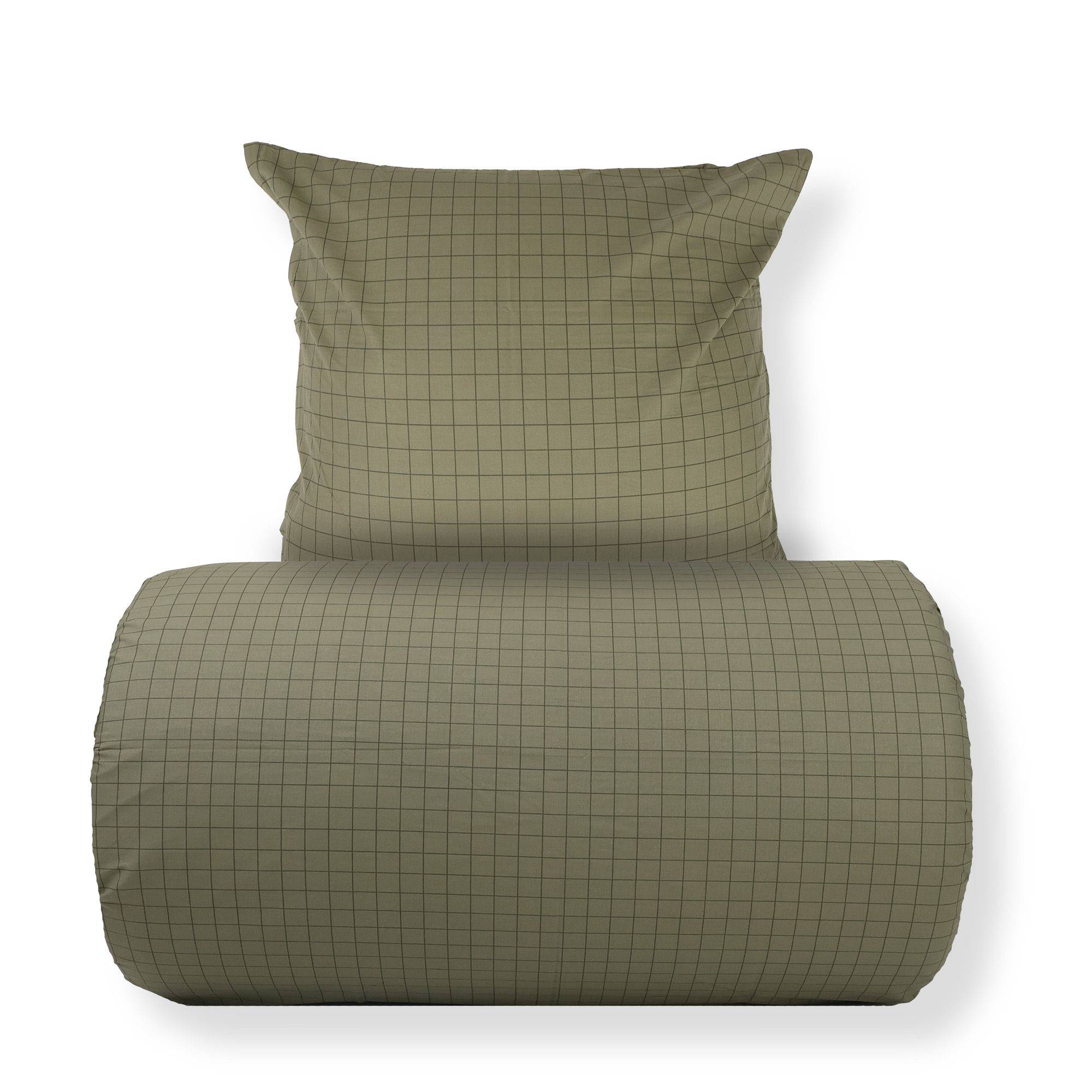 Dobbelt sengetøj 240x220 cm - 100% bomuld - Grønt med mørkegrønne tern