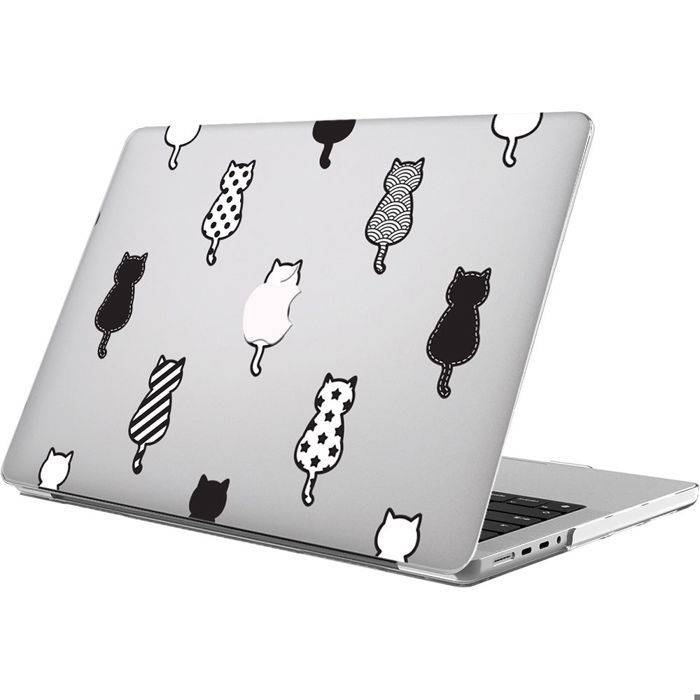 Fodral för MacBook Air 15 tum M5 M4 M3 M2 2026 2025 2024 2023, Hårt Halkfritt Skydd med Kattmönster på Baksidan vit