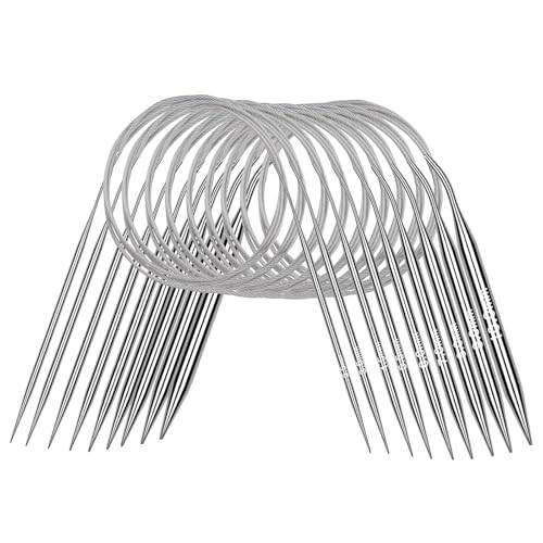 Coopay Set med rundstickor, 9 stycken, lätt metall, 100 cm lång, med storlekskodning för nybörjare, flexibel för stora projekt