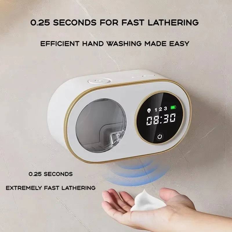 320ml Wall-Mounted Automatic Foaming Soap Dispenser with HD LED Digital Clock - black