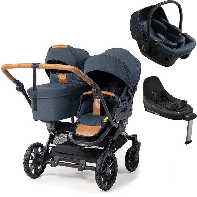 Emmaljunga Double Sento syskonvagn 2027 + Axkid Zero Pro babyskydd + isofixbas
