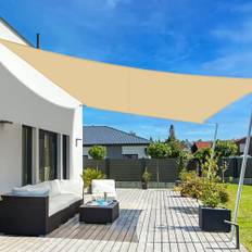 LOVE STORY Sonnensegel 4x4m Wasserdicht Rechteckig Sandbeige Sonnenschutz Windschutz Segel PES Polyester,95% UV-Schutz für Außenbereich, Terrasse, Balkon, Garten