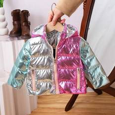 Flickor Baby Girl Colorblock Zip Up Vadderad med huva - Silver (6-9M,9-12M,12-18M,18-24M,2-3Y)