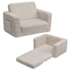 BEJOY Barnsoffa, hopfällbar 2-i-1 bäddsoffa, barnfåtölj, sherpa barnsoffa, hopfällbar barnsoffa för barnrum, barnens dag, födelsedagspresent för flickor och pojkar, ljusgrå