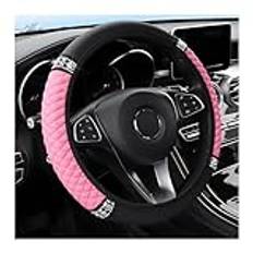 Rattmuff läder, glitter, bil rattmuff diamantbeströdd glitter, rattskydd, universellt halkskydd elastisk biltillbehör 37–38 cm (rosa)
