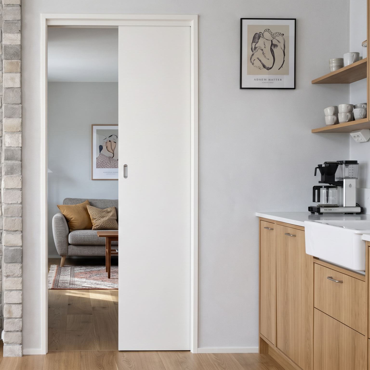 Massiv Stable GW glat skydedør, HVID S0502-Y, inkl. stainless, skål+træk, 72,5 X 204, M8x21