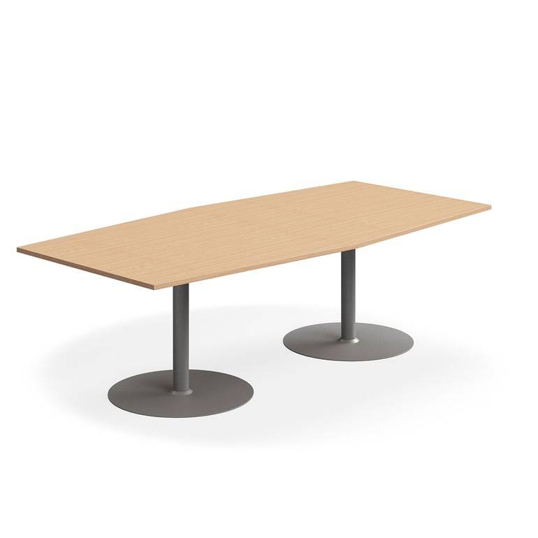 Konferensbord FLEXUS, 2400x1200 mm, båtformad,bok/silver