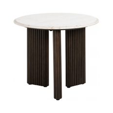 Mayfield sidebord i mangotræ & marmor Ø55 cm - Mørkebrun/Hvid marmor