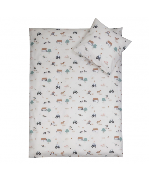 Sengetøj 70x100 cm - Baby sengesæt med bondegårds motiver - 100% bomulds sengelinned - Nordstrand Home