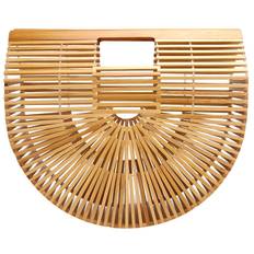 Vintage Bamboo Bag Women Semicircular Woven Handbag Hollow Beach Tote for SummerL Large