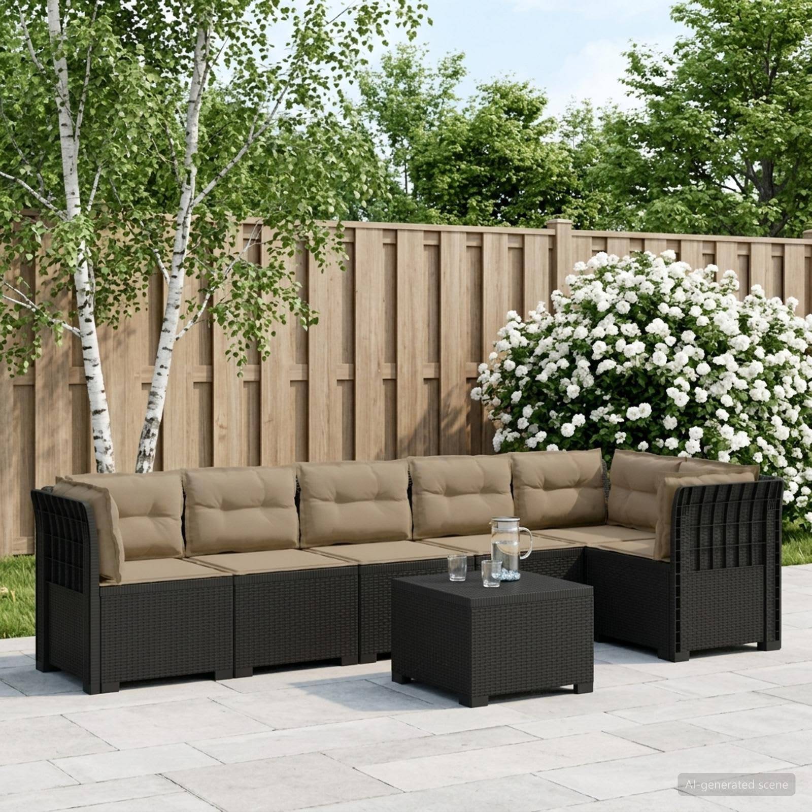 vidaXL 6-personers Have Sofa med Puder Rattan Look PP Antracit