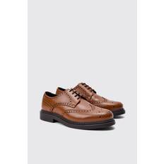 Mens Patent Pu Lace Up Brogues In Tan