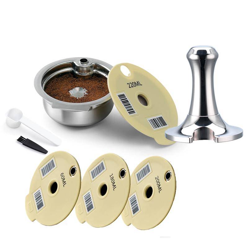 Återanvändbara kaffekapslar för BOSCH-s Maskin Tassimo Happy Vivy Rostfritt Stål Påfyllningsbart Kaffebryggarfilter 180ML/220ML
