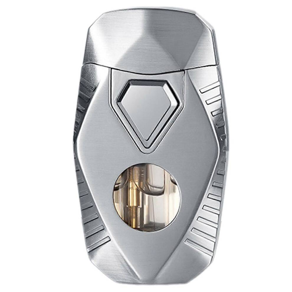 (Silver Brush) Windproof Double Flames Lighter Adjustables Flame Size Torch Lighter for Lighter Lover