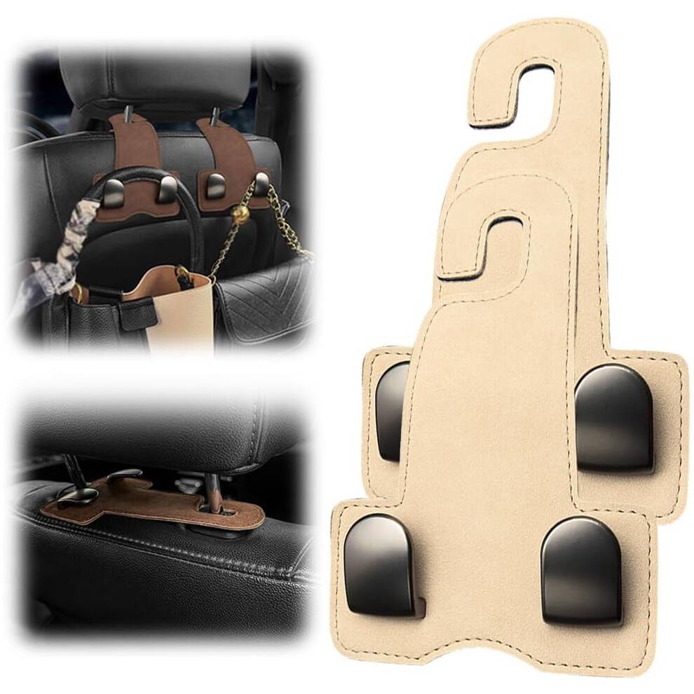 (Beige-2 Pack, -) 2 Pakke Bil Bagsæde Nakkestøttekroge, 360 Rotation Pungekrog til Håndtaske Frakke, Tung Last.