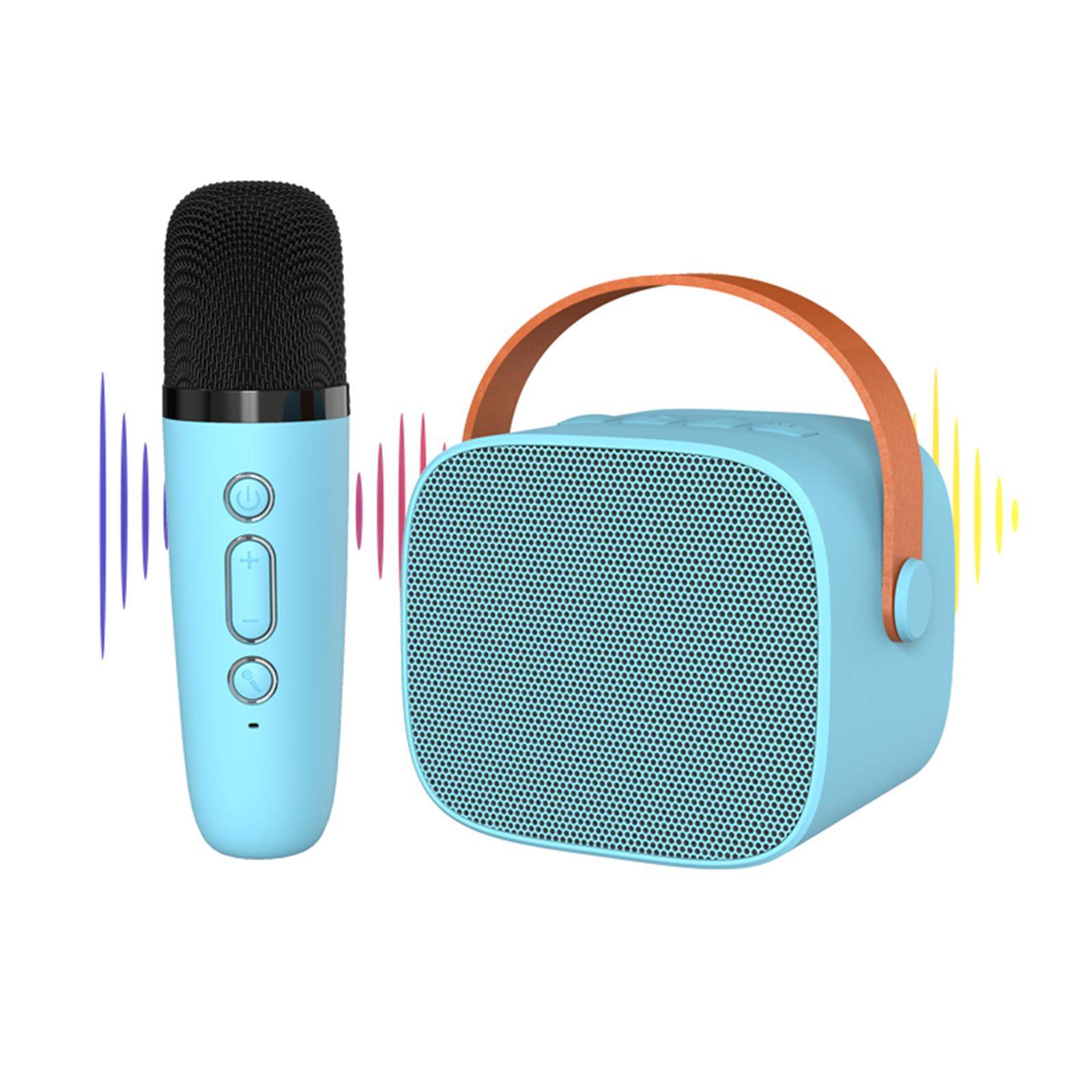 Mini Karaoke-maskin BT Karaoke-högtalare med trådlösa mikrofoner för vuxna och barn hemmafest 1 mic blå