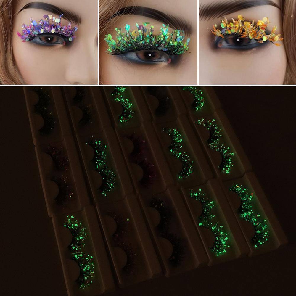 Sequins Eye Lashes Fluffy Dramatic Eyelashes Luminous 25mm False Eyelashes 3D Mink Lashes