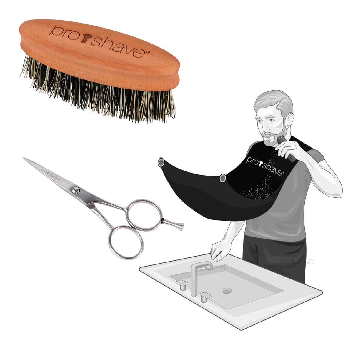 Proshave Skægsæt med Skægbørste (Fibre), Skægsaks og Beard Cape