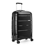 Kono Hårt skal bagage inbyggt TSA-lås 4 hjul spinner polypropylen resväska med YKK dragkedja, Svart, M (65cm - 66L)