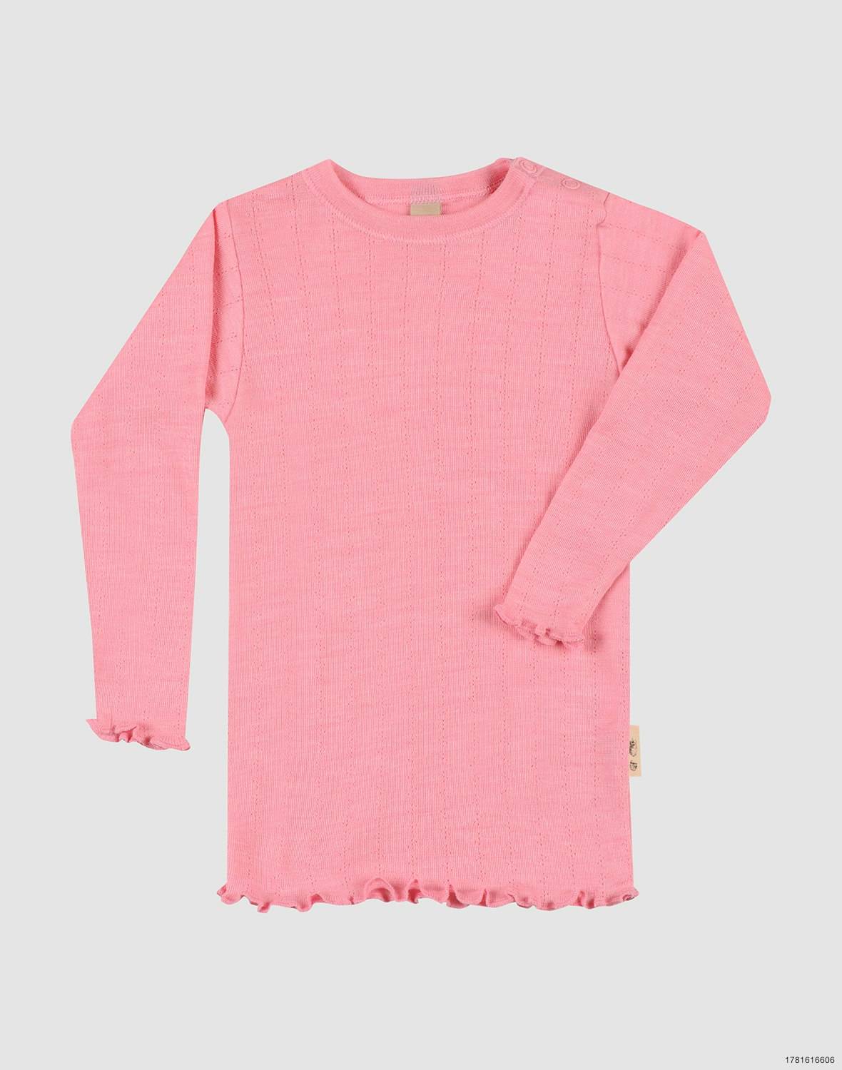 Bluse med hulmønster i merinould/silke til baby