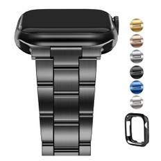 Fullmosa Kompatibel mit Apple Watch SE Armband 44mm 45mm 42mm Damen Herren, Neues Metall Schlanks Frauen Ersatzband für iwatch SE Series 9 8 7 6 5 4 3 2 1, Schwarz