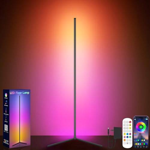 GIPOYENT RGB LED Stehlampe Wohnzimmer, 150cm Ecklampe mit App & Fernbedienung, Musik Sync, 16 Millionen Farben, Dimmbar LED Standleuchte für Schlafzimmer, Gaming Zimmer, Wohnzimmer, Schwarz