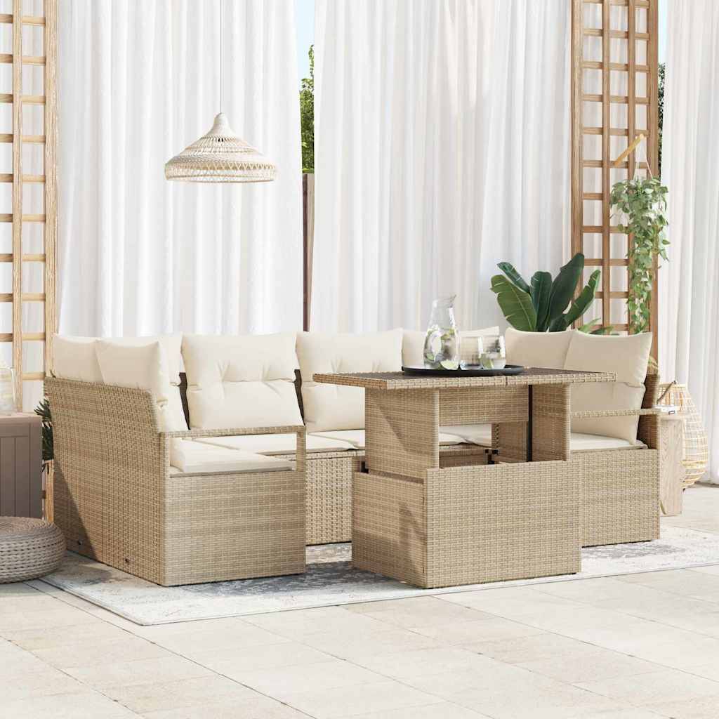 Havesofa Sæt 7 stk. 6-Antal sæder Beige polyrattan