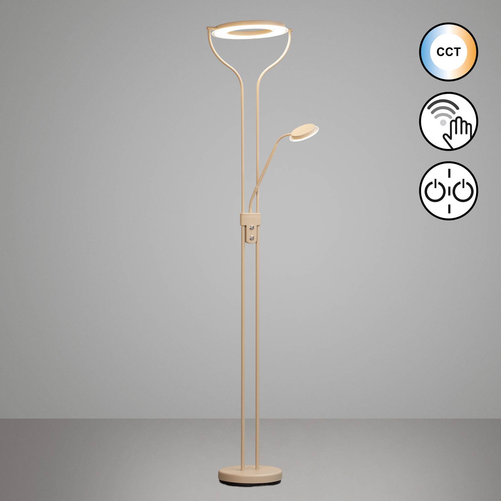 FISCHER & HONSEL LED uplight golvlampa Davos, dimbar, Creme / bärnsten, Vardagsrum / matsal, Metall, LED-golvlampa