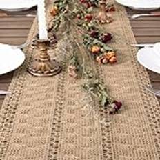 Dremisland Brun makramé bordslöpare jute boho juteband bordsband bondgård bordslöpare virkad spets nätduk bord löpare bordsdekoration för bröllop tacksägelse jul kök matbord