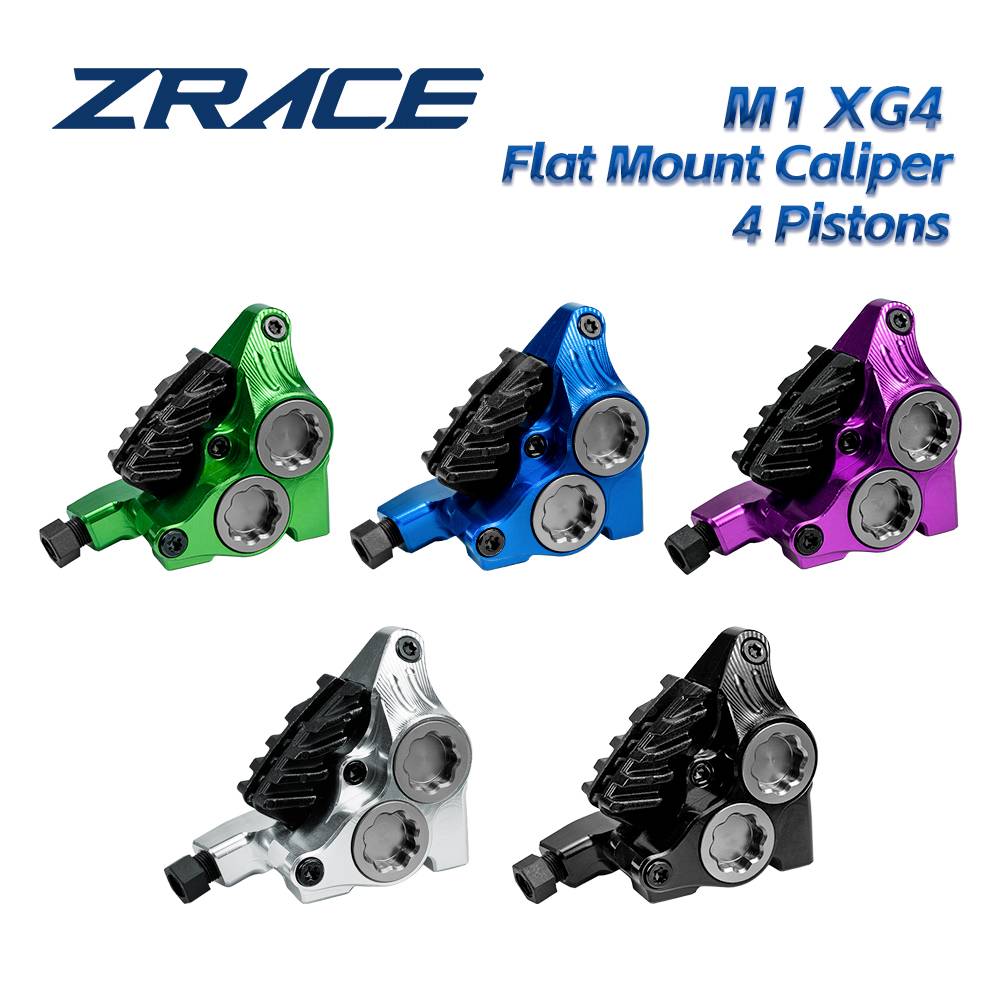 ZRACE XG4 Flat Mount 4 Pistons Caliper, Road Hydraulic Brake Caliper, ICE-TECH Pads, BMX Raceing Caliper, Full CNC Lightweight,