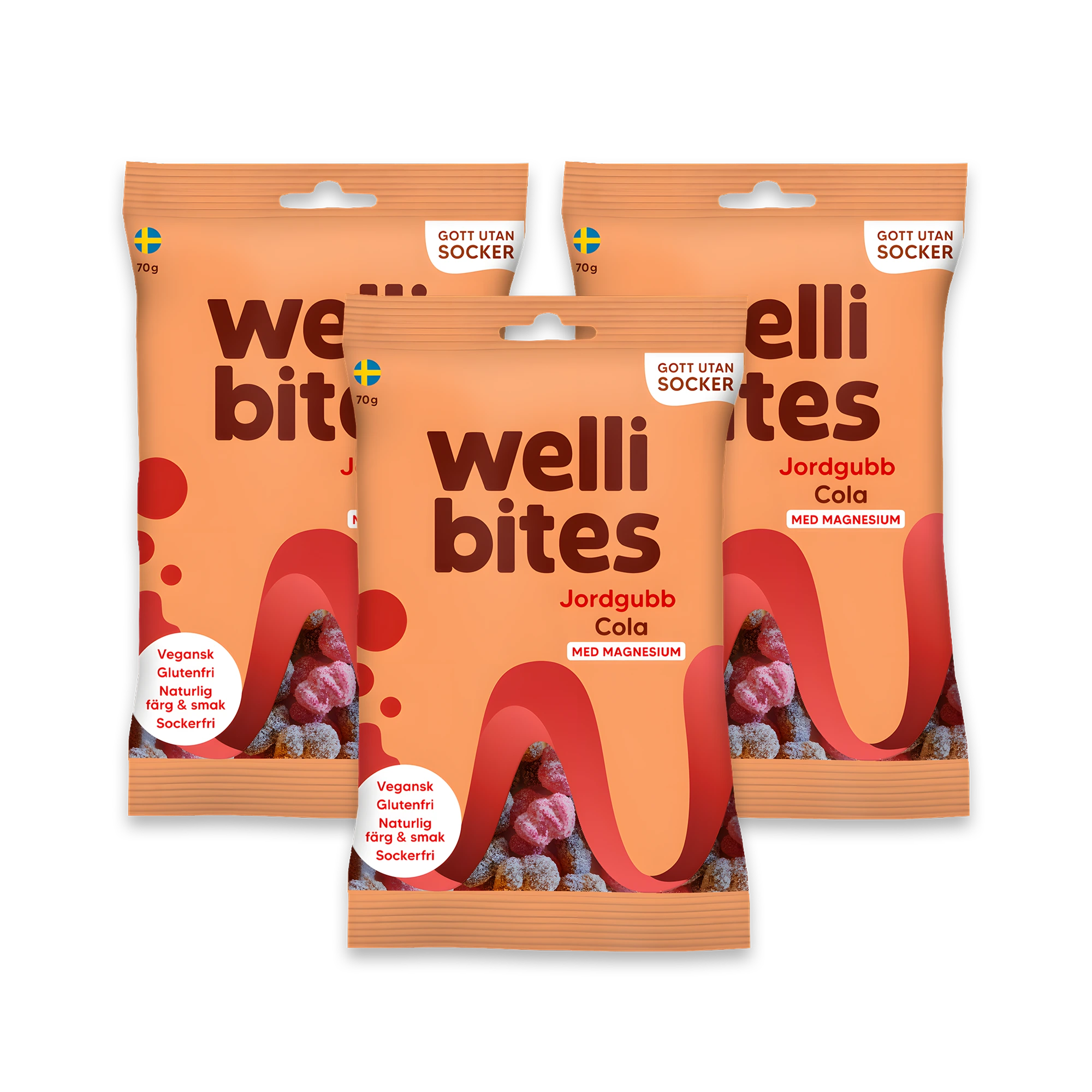 3 X Wellibites Candy 70 G Jordgubb & Cola