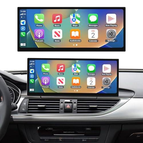 Ninetom bilradio 12,3 tums pekskärm med trådlös Carplay och Android Auto för 2016-2018 Audi A6 A7 med MIB2-system, stöder Mirrorlink, kamera, navigation, Siri, musik