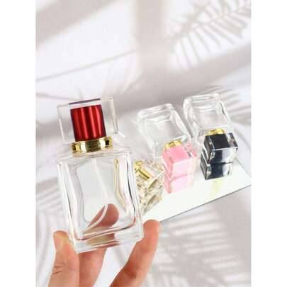 1 set 50 ml klara tjocka parfymsprayflaskor i glas med transparent kvadratisk lock, gratis 3-i-1 påfyllningsverktyg, påfyllningsbara tomma, reseessent - Multifärgad (Montering av tillbehör,svart,röd,rosa,guld)