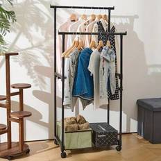 1 st utrymmesbesparande klädställ med hög kapacitet med hjul - lätt att installera, hopfällbar design, lämplig för hem och sovsal - Svart (S,A)