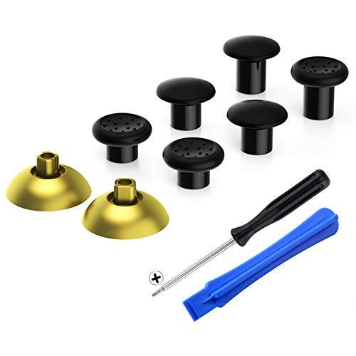 eXtremeRate ThumbsGear Utbytbar Ergonomisk Tumspak för ps5 Kontroller, för ps4 Kontroller för alla Modeller - 3 Höjdkupolformade och Konkava Grepp Justerbar Joystick - Krom Guld & Svart