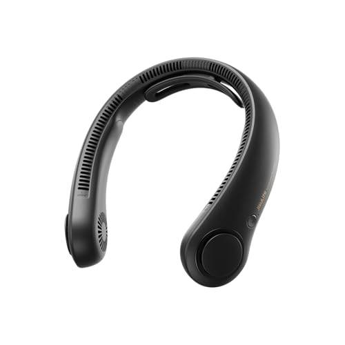 JISULIFE bärbar nackfläkt uppgraderad, nackstöd personlig handsfree, 5-växlad justering, 5000 mAh bärbar bladlös tyst laddbar för utomhus inomhus, presenter för kvinnor män - svart